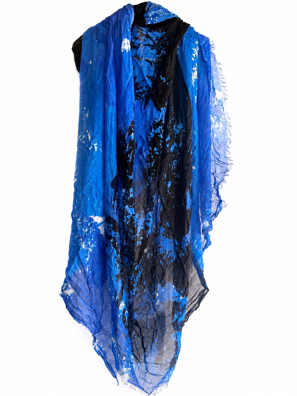Italian Modal Cashmere Scarf Oscar de la Renta Abstract Print Blue Black